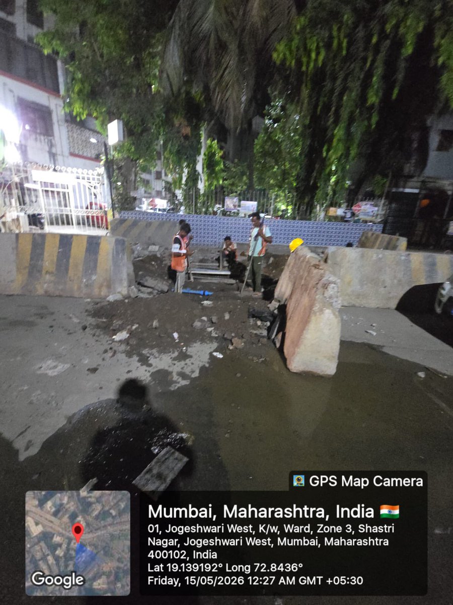 AbidTamboli5's tweet photo. Reminder:2
Dangerous and massive without permission road excavation work is going on from Crystal Park to Sapphire Apartment near Markaz Restaurant, Near JVLR Bridge, Jogeshwari West, Mumbai:400102.

As seen in photos, excavation work is being carried out without displaying proper permission copy, work order details, contractor information board, safety signage or adequate pedestrian protection arrangements. Huge debris is scattered on road and footpath creating serious risk to public safety during night hours.

Requesting @MMRDAOfficial immediately inspect the site and impose penalty on J.Kumar for violation of excavation safety norms and unsafe execution work near JVLR Bridge.

Work in progress 

 #MMRDA #Jogeshwari #Mumbai #JVLR #RoadSafety #IllegalDigging