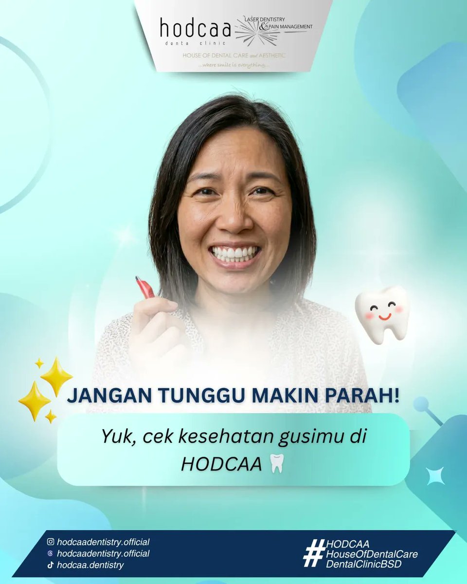 Hello__Dental's tweet photo. Gusi berdarah bukan hal sepele! 🛑

Bisa jadi itu tanda peradangan yang butuh penanganan tepat. Mulai dari sikat gigi yang benar sampai rutin scaling di Hodcaa, yuk cegah sebelum makin parah!

#HodcaaDentalClinic #DentalClinicBSD #HodcaaBSD #PremiumDentalClinic #aestheticdental https://t.co/pZgyT5Dt06