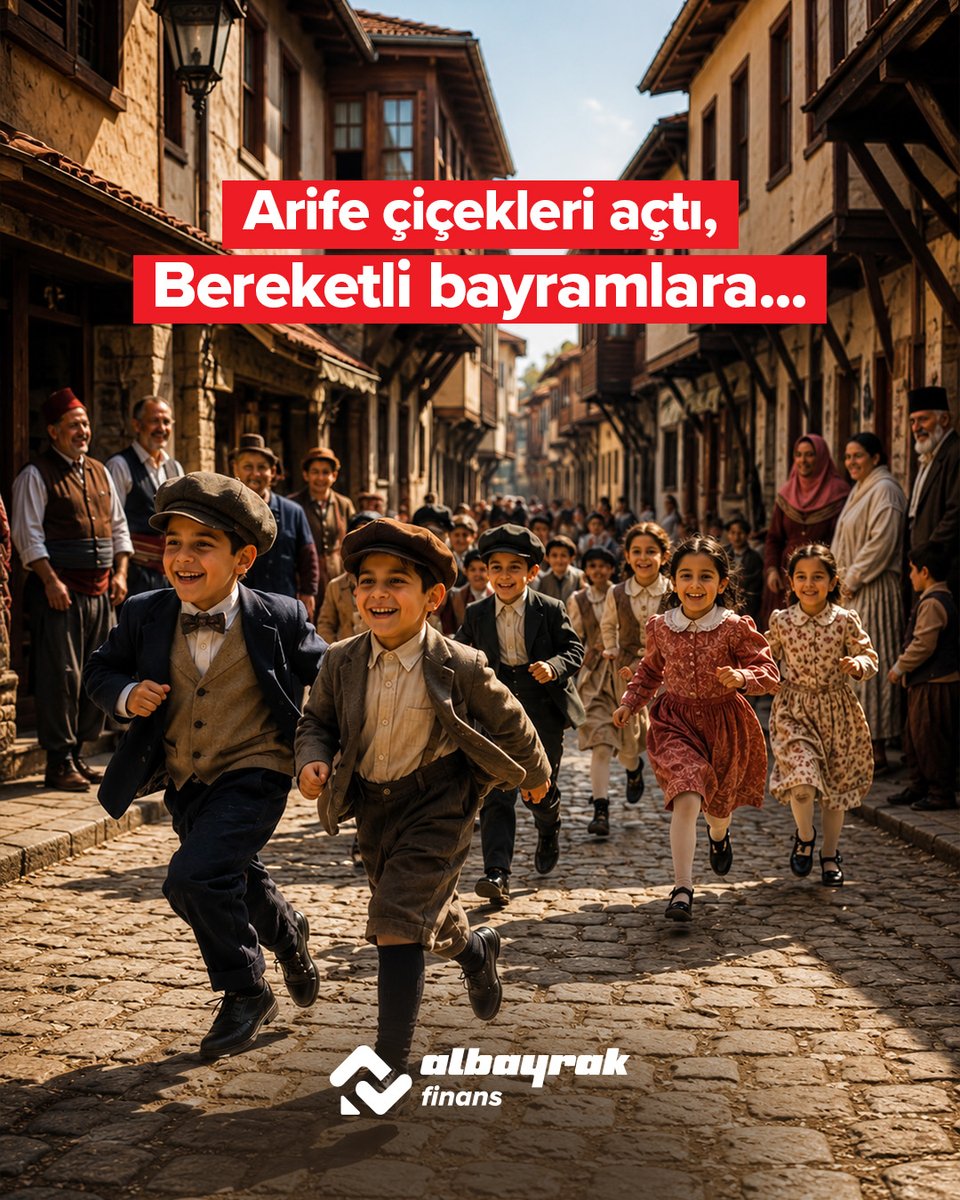 albayrakfinans's tweet photo. Eskiden bayram heyecanı arife gününden başlardı.
Yeni bayramlıklarını erkenden giyip sokaklarda neşeyle koşan çocuklara “arife çiçeği” denirdi.

Osmanlı’dan günümüze uzanan bu güzel gelenek; yeni kıyafetleriyle çiçek gibi taze, heyecanlı ve mutlu görünen çocukların bayram sevincini anlatırdı. Mahalle aralarında koşan o minik adımlar, yaklaşan bayramın en güzel habercisi olurdu.

Şimdi yine o güzel heyecanın zamanı…
Kalplerin yumuşadığı, hatıraların tazelendiği, sevdiklerimizin daha çok aklımıza düştüğü bu özel günde; paylaşmanın, dayanışmanın ve gönülden gelen duaların çoğalmasını diliyoruz.

Sevdiklerinizle birlikte huzur, sağlık ve bereket dolu bir bayram geçirmeniz dileğiyle…

Arifeniz mübarek olsun. 🌙

#AlbayrakFinans #YarınıGüvenlePlanlar
