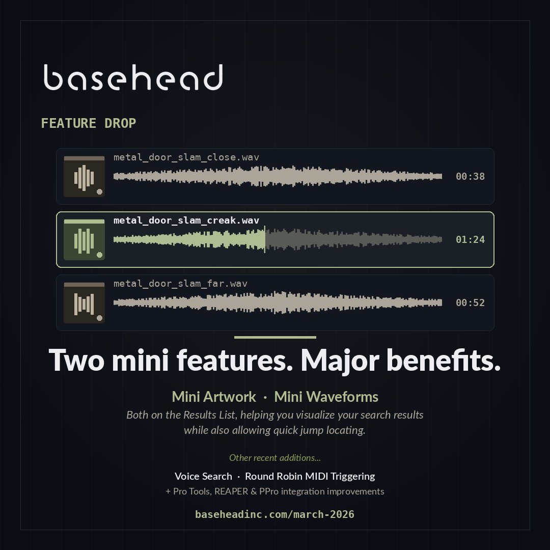 basehead_LLC's tweet photo. BTW — Two mini features. Major benefits.

NEW Mini Artwork and Mini Waveforms — both appear in Results List searches. Click directly on any mini waveform to select and jump straight to that point in the file in a snap.

https://t.co/RQMNBQchas https://t.co/AcEdADqRej
