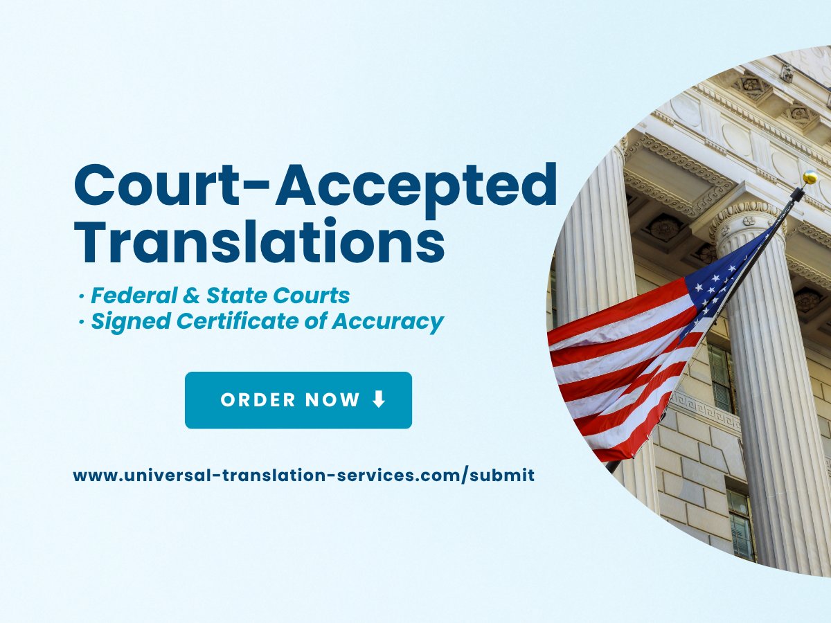UnivTranslation's tweet photo. Submitting documents to a U.S. court? Our certified translations include a signed Certificate of Accuracy accepted by federal and state courts nationwide. Fast turnaround at $20 per page. Don't risk a rejected filing — get a proper certified translation the first time. https://t.co/XI0MIm6WXG