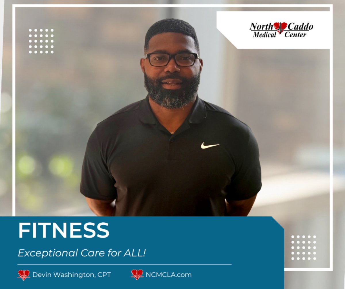 NCMCLA's tweet photo. 🏋️💙 NCMC Fitness supports the goals of North Caddo Medical Center by promoting health and wellness while providing exceptional care for ALL.  Devin Washington, PES, GTS, BCS, helping our community stay active and healthy close to home. ❤️ #Fitness #Wellness https://t.co/CFUH9s0qVU