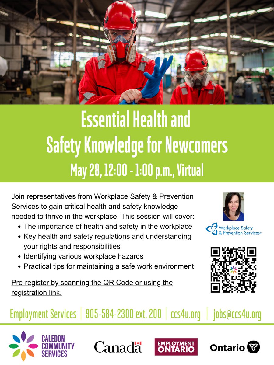 CCSworks's tweet photo. Join Workplace Safety &amp; Prevention Services for a session on 'Essential Health and Safety Knowledge for Newcomers' to help newcomers and vulnerable workers thrive. Details &amp; registration here:https://t.co/o5UuI8tDIS https://t.co/LPqFoBaF23