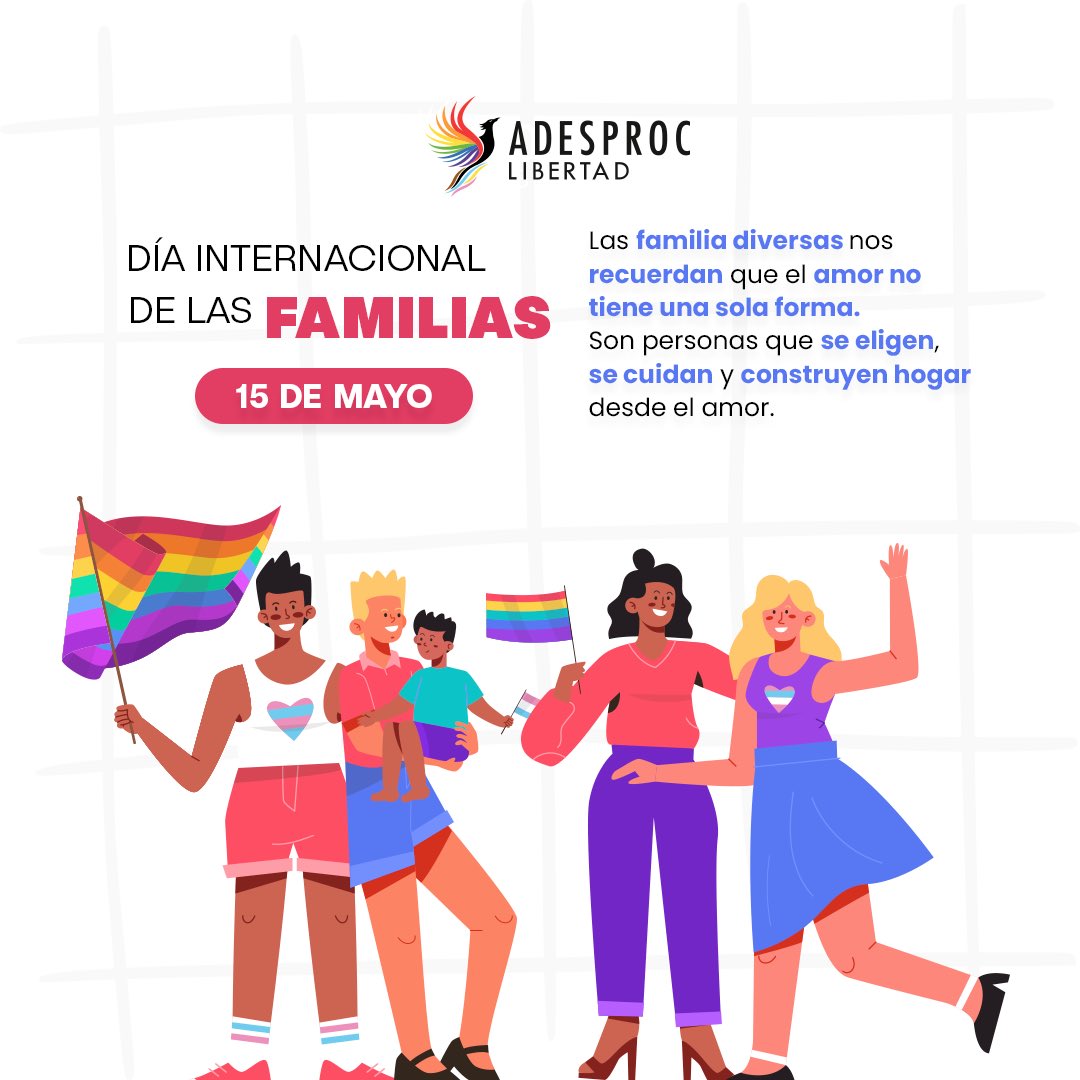 ADESPROC's tweet photo. #15demayo | Las familias diversas nos recuerdan que el amor no tiene una sola forma. 🏳️‍🌈🏳️‍⚧️

Son esas personas que nos cuidan, nos abrazan sin juzgar y eligen estar.

Hoy celebramos a todas las familias construidas desde el amor, la decisión y el cuidado. https://t.co/SozODNNYT7