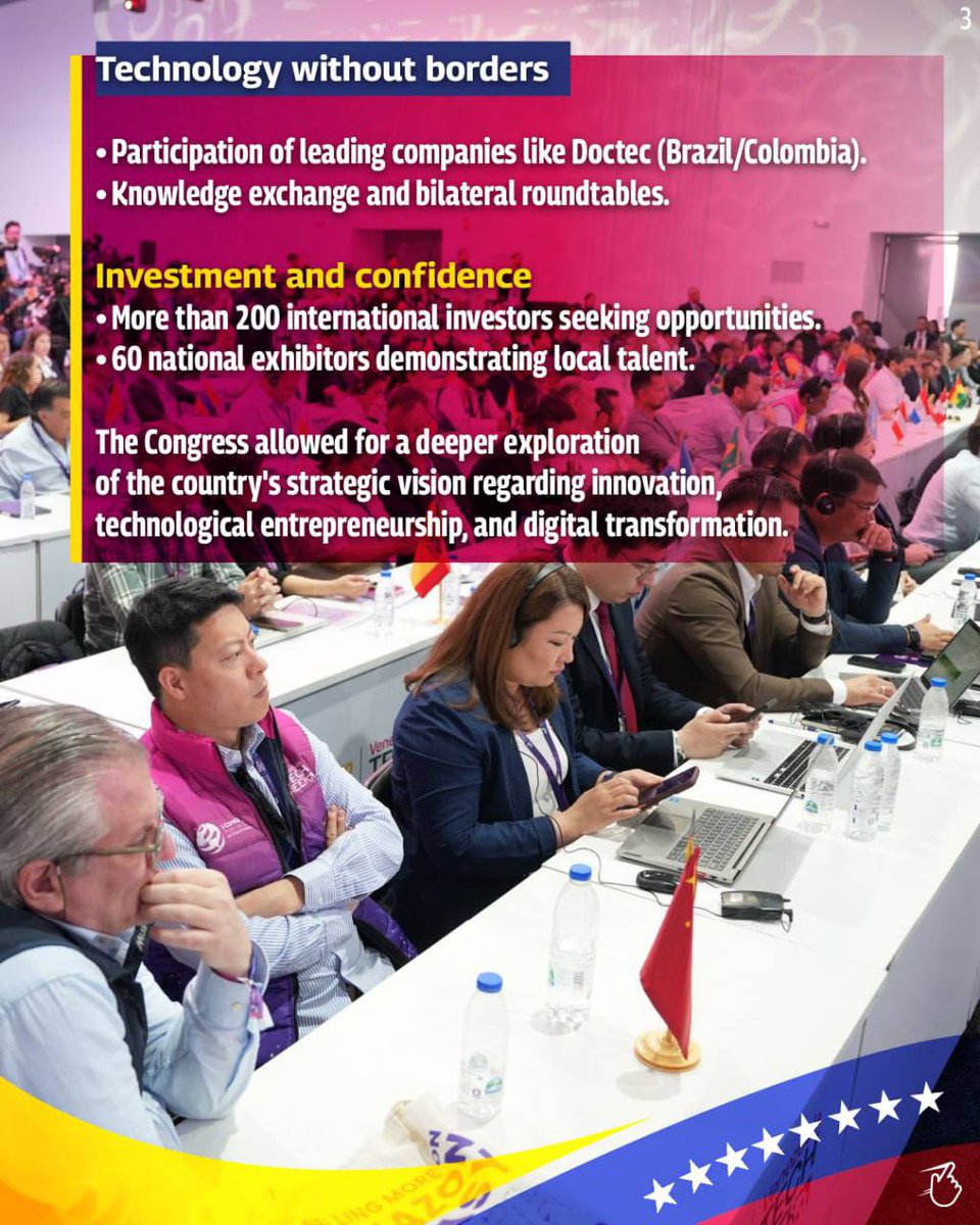EKazajistan's tweet photo. Did you know that #VenezuelaTechWeek is currently taking place in #Caracas? 📱💻
This strategic meeting gathers the public sector & private enterprise from more than 50 countries, with the objective of creating alliances that drive shared economic growth. https://t.co/yJGRi0tafz
