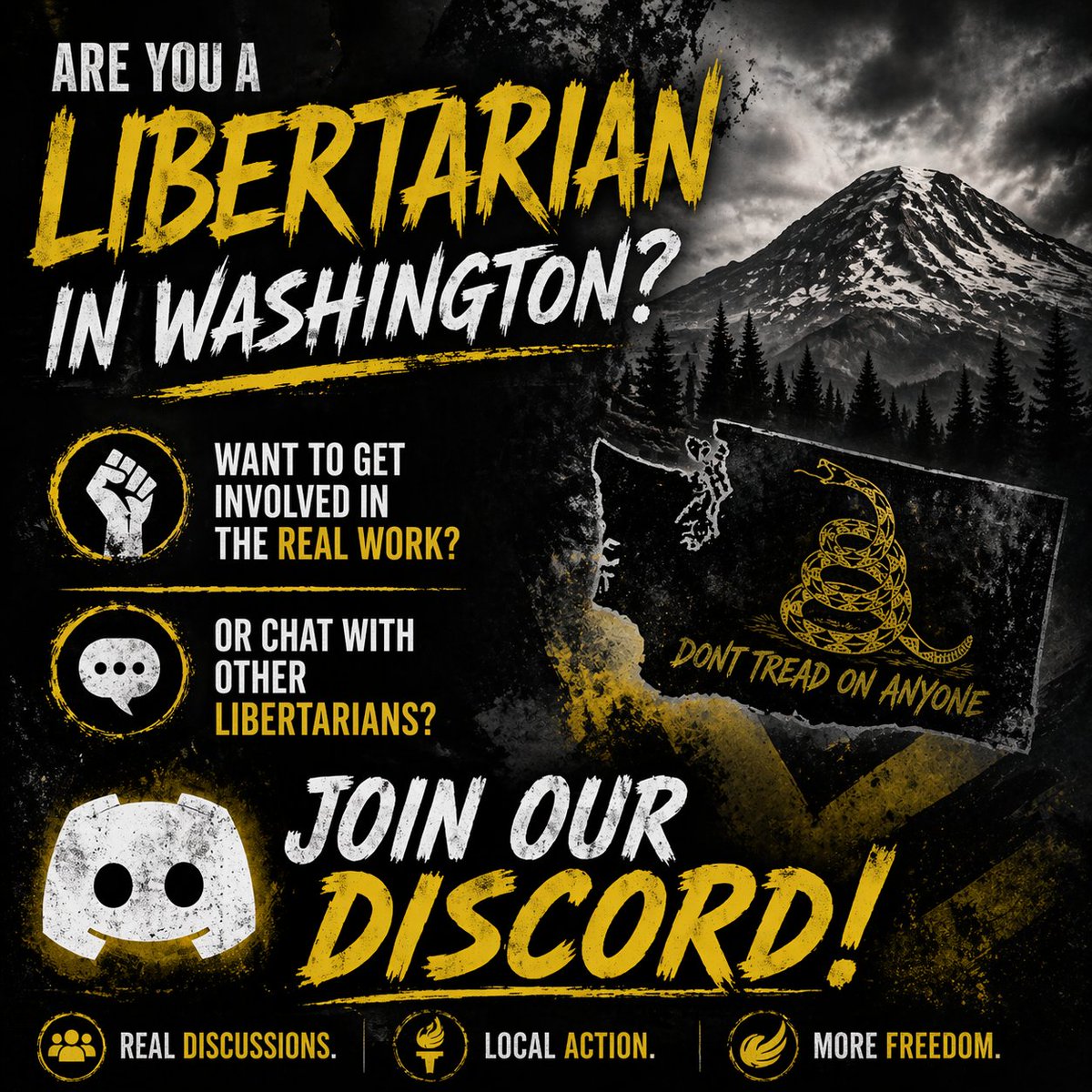 lpwa's tweet photo. Join our Discord and be part of the conversation! 🎉
Chat with local libertarians, help organize events, share ideas, and stay up to date on what’s happening across Washington.

🔗 https://t.co/BSMJ0gLQ75

Whether you're brand new, politically homeless, or already active, come hang out and meet the community.