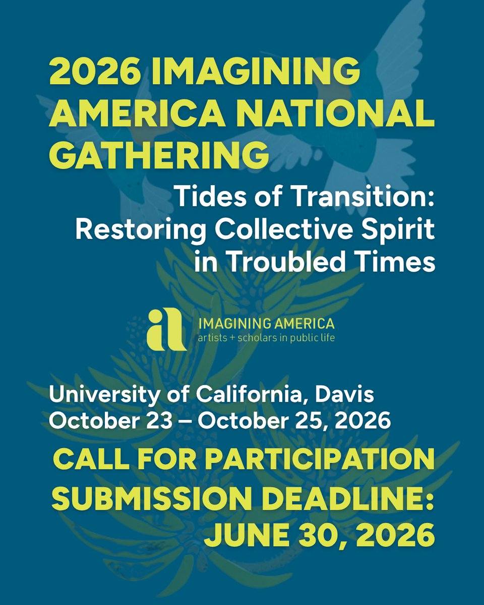 UFCAM's tweet photo. Artists, scholars, educators, students, and community organizers: the call for participation for the 2026 Imagining America National Gathering is now open! 🎨📚📑 

The deadline to submit proposals is June 30. Learn more and submit your proposal here: https://t.co/L3Yojqd7jf https://t.co/5IB5a2ss2x