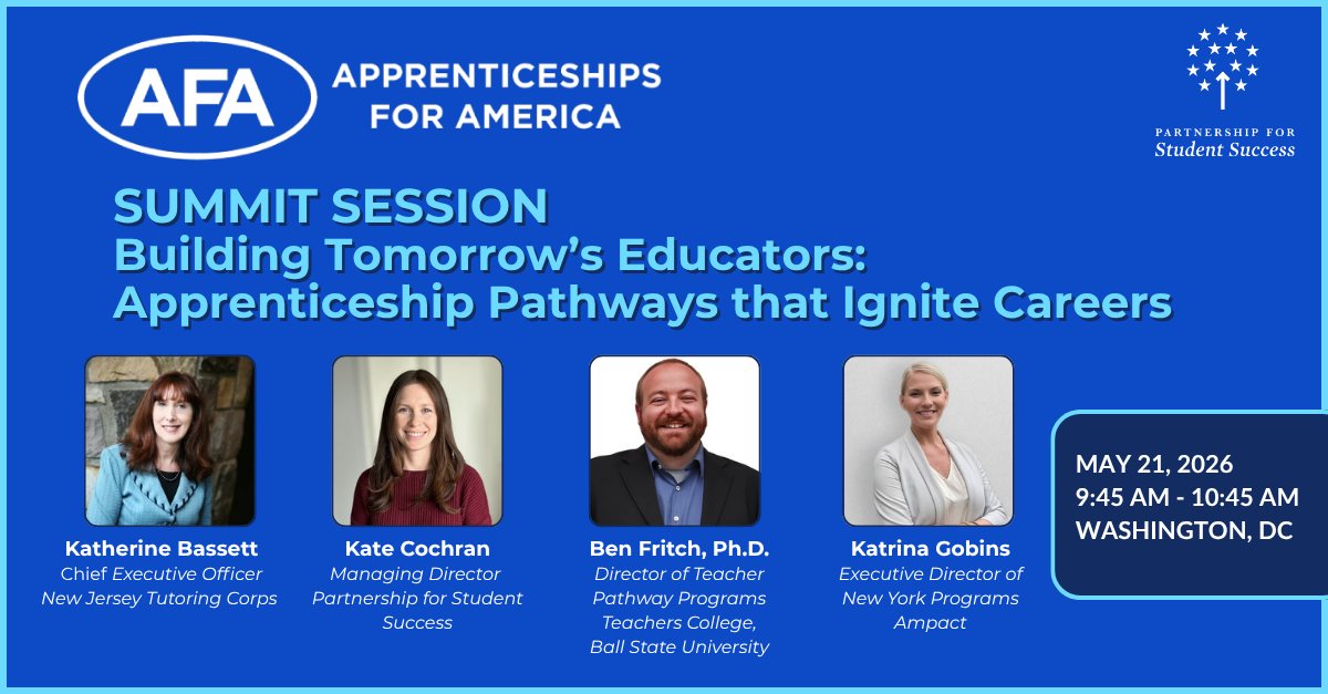 ps_success's tweet photo. Next week! Join us at the @AppsForAmerica Summit for our panel on educator pathways (5/21) &amp; a meetup with @PthwaysAlliance (5/20) to talk tutor/teacher apprenticeships.

Learn more: https://t.co/2S5sV1Y2BS
#AFA2026 #K12 #education https://t.co/pazxwcXxdT