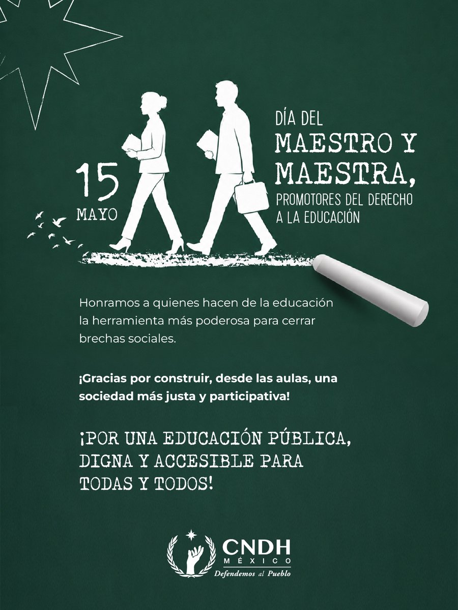 CNDH's tweet photo. Reconocemos a quienes, desde las aulas, hacen del aprendizaje una herramienta de transformación social.
Por el derecho a la educación accesible y de calidad.
#DefendemosAlPueblo https://t.co/rkbDNA8Bxz