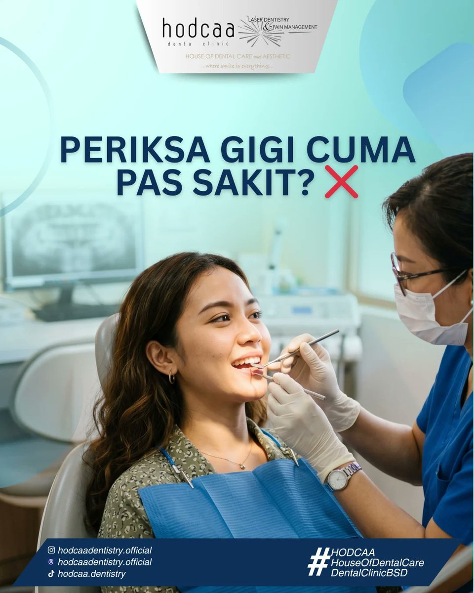 Hello__Dental's tweet photo. Masalah gigi sering datang tanpa gejala. Deteksi lebih awal membuat perawatan jadi lebih mudah! Jangan tunggu sakit, lakukan pemeriksaan rutin di untuk menjaga kesehatan gigi Anda.

#HodcaaDentalClinic #DentalClinicBSD #HodcaaBSD #PremiumDentalClinic #aestheticdental https://t.co/3IkqiU8Gqq