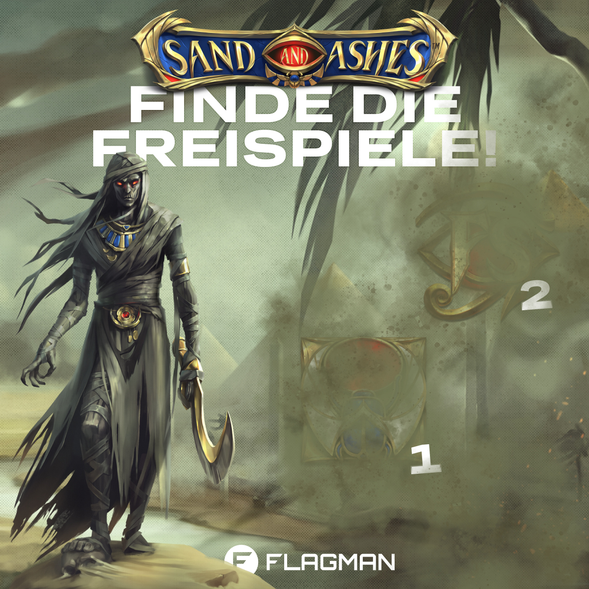 flagman_de's tweet photo. Die Asche steigt. Das Glück folgt den Mutigen 🌪️⚔️

Der Wüstensturm verbirgt #Feispiele… doch wo?
Liegt das Zeichen bei 1️⃣ oder 2️⃣? 👁️

Betritt den Sturm und erobere das neue Sand and Ashes von Hacksaw Gaming 🔥

Jetzt ausprobieren 🔗 https://t.co/3oE1cwVEnn https://t.co/BvZyc2ek7B