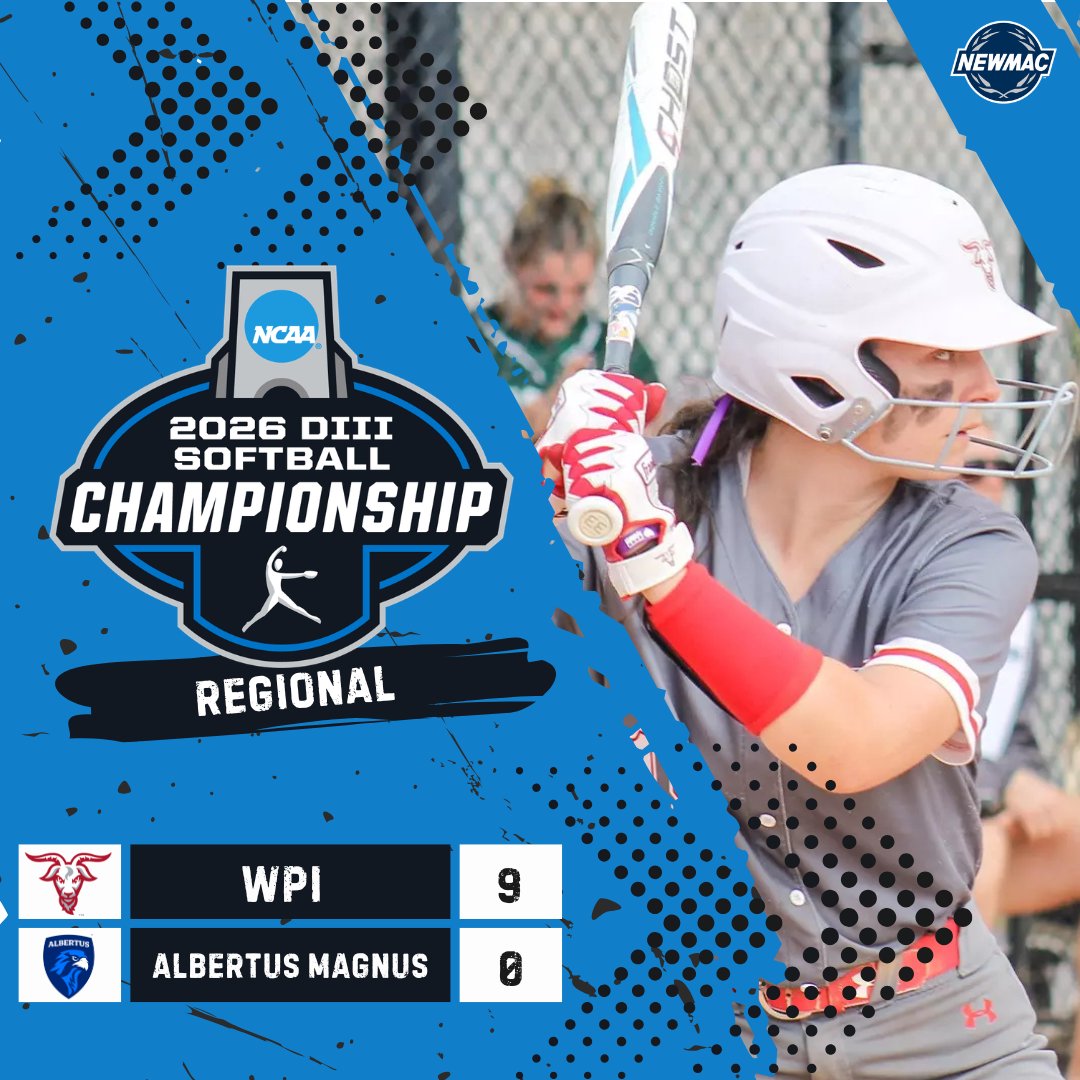 NEWMACsports's tweet photo. NCAA SOFTBALL CHAMPIONSHIP 🥎

@WPIAthletics takes down Albertus Magnus in 5 innings, 9-0, to advance in the winner's bracket! 

#GoNEWMAC https://t.co/k6ogVwdbrd