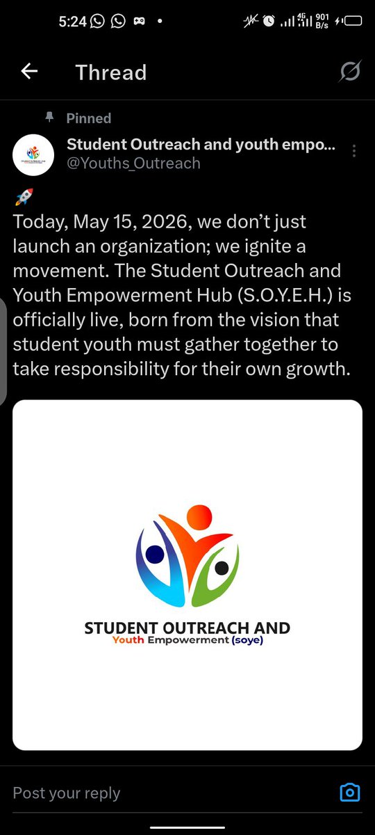 _pride_____'s tweet photo. Join us while we build together🤝
​Follow our journey and stay updated on our official X platform:
🔗 https://t.co/Suf5PvXAzb
​The journey to greatness starts today. Let’s lead, empower, and growtogether.
​S.O.Y.E.H. Bridging Potential and Purpose  #YouthEmpowerment #Leadership https://t.co/5Zj5LKzwd0