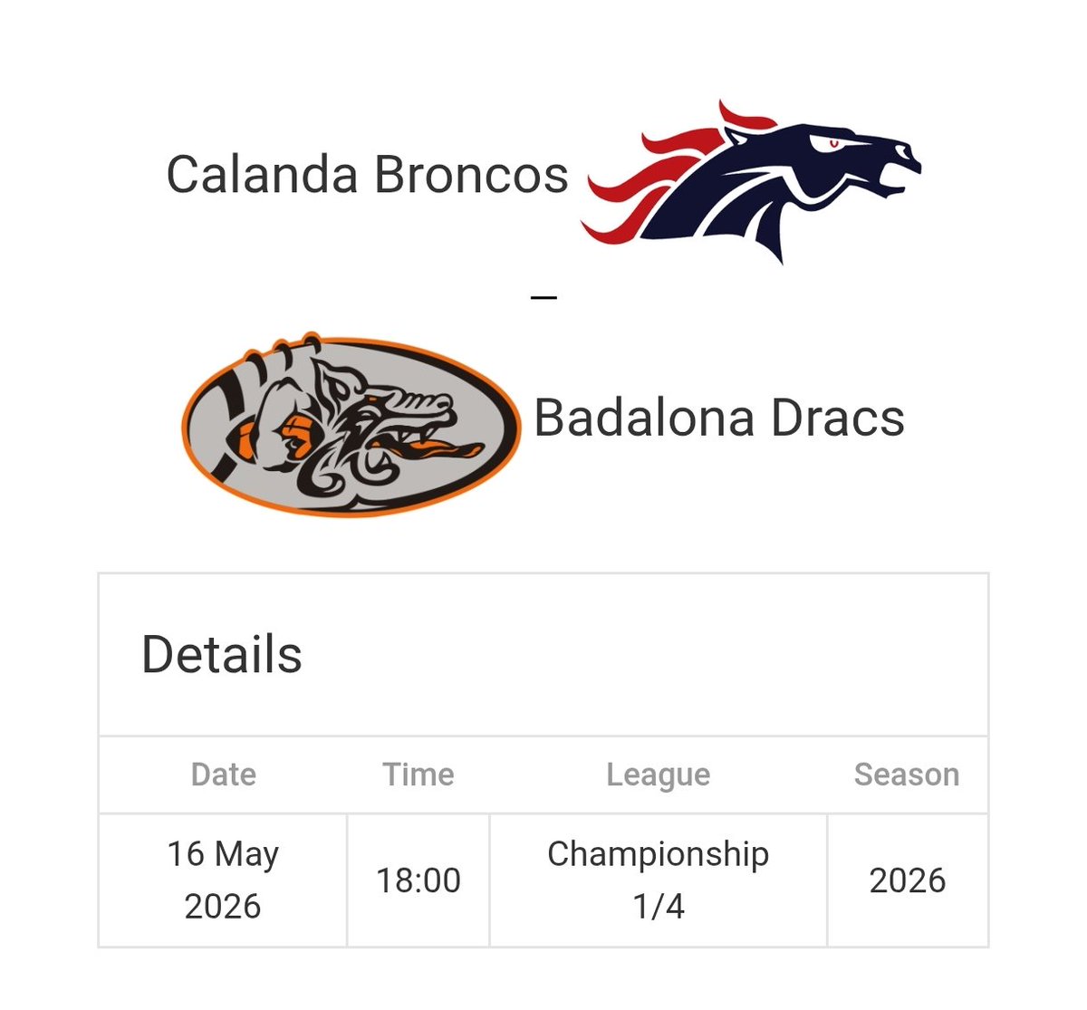 8_Costuras's tweet photo. @BDN_Dracs Dracs se desplaza este próximo sábado 16 de Mayo hasta la localidad suiza de Chur para 
enfrentarse a Calanda Broncos, en los cuartos de final de la Central European Football League 
(CEFL), única competición europea de clubs actualmente. https://t.co/DcVpi94hf8