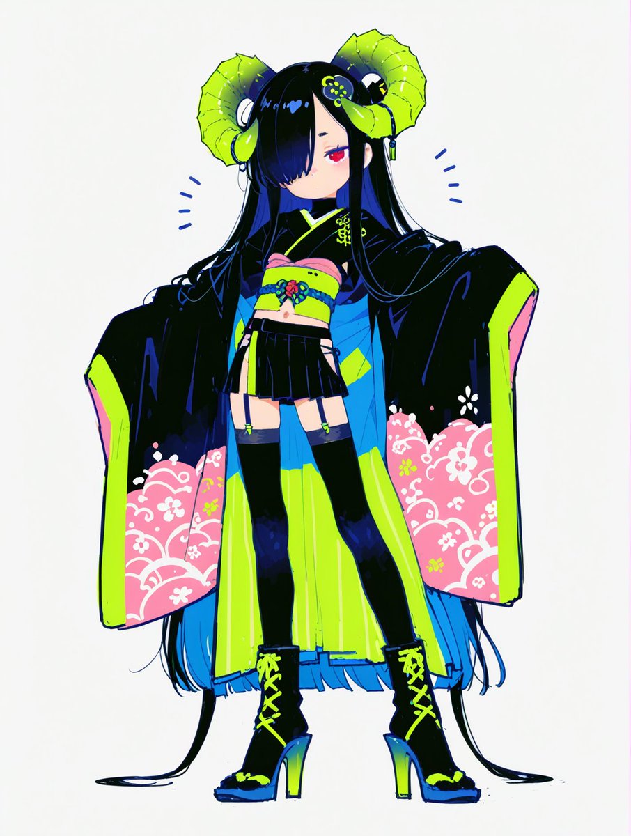 ポップアート 緑色背景 黒いキャラクター おはようございます🐙ﾉ 最近は緑の差し色がすきまる✨ 夜までちょっと