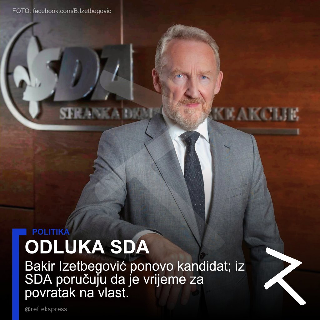 reflekspress's tweet photo. ODLUKA SDA

Bakir Izetbegović potvrdio kandidaturu za Predsjedništvo BiH. Iz SDA poručuju da je vrijeme za povratak na vlast i nastavak njihove politike. Žele li građani povratak starih lica ili nešto novo?

Refleks
Između redova! https://t.co/F7PGV94psU