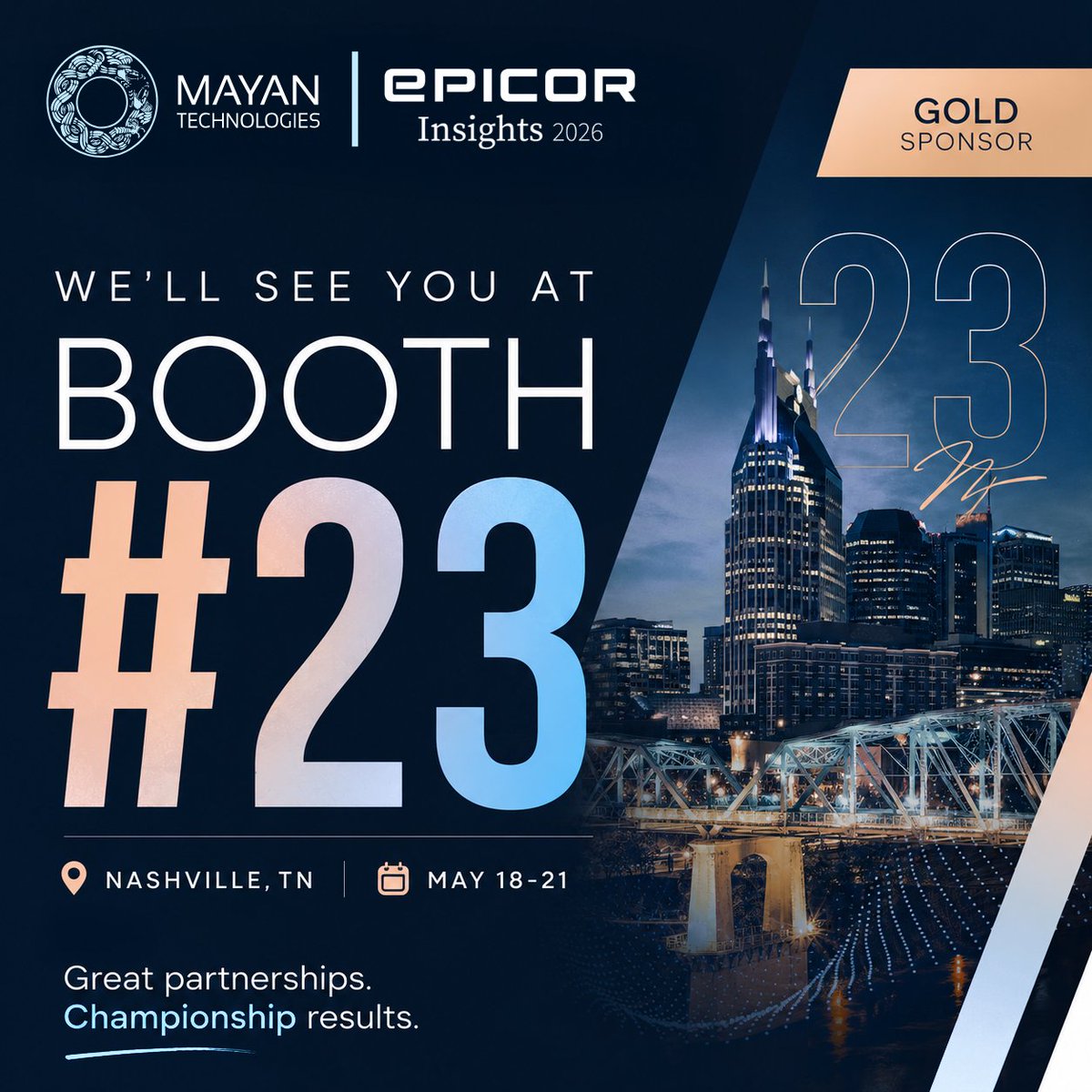 mayantechs's tweet photo. The road to @Epicor Insights 2026 leads to Booth #23.
As a Gold Sponsor, the Mayan Technologies team will be in Nashville all week ready to talk Epicor, operations, strategy, and the challenges that actually matter.

See you at Booth #23.

#MayanTechnologies #EpicorInsights2026 https://t.co/tVhh6tn00H