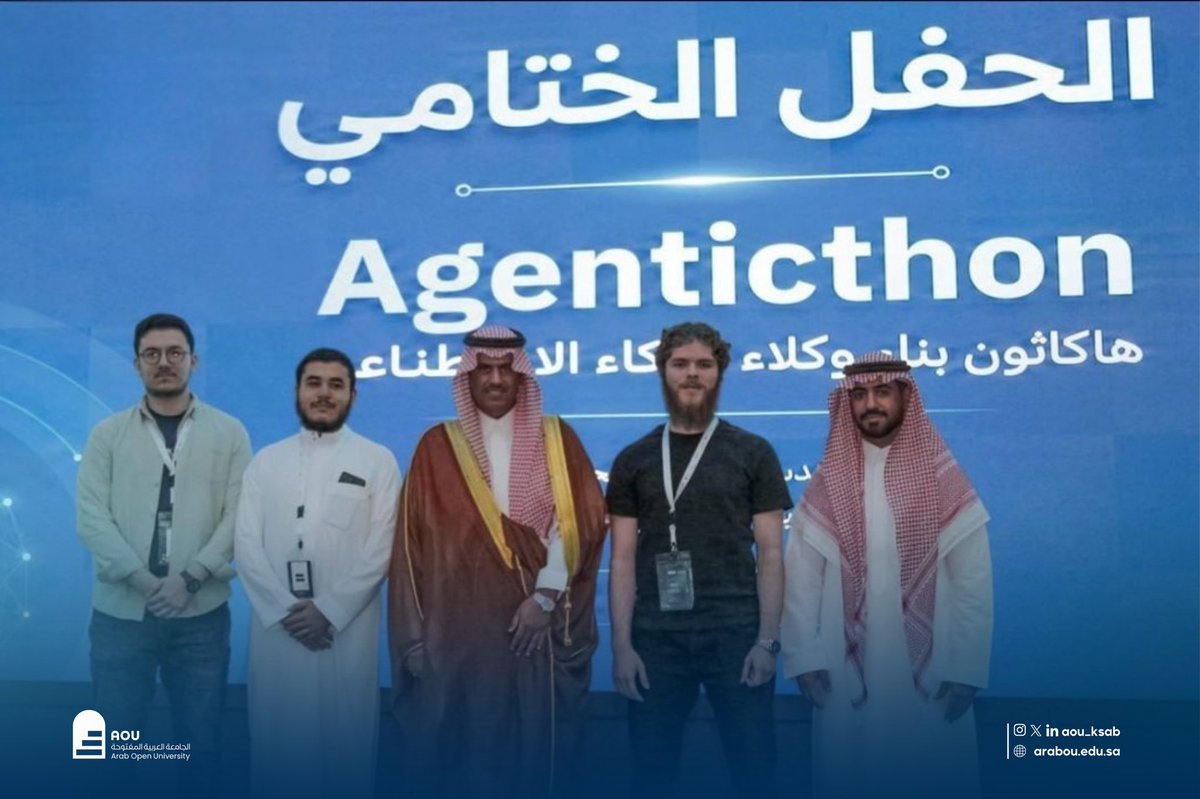 AOU_KSAB's tweet photo. تبارك الجامعة العربية المفتوحة للطالب محمد مهدي نعسان وفريقه تحقيق المركز الخامس في هاكثون Agenticthon بمشروع SopMind من بين 200 فريق و1000 مشارك، و بتنظيم جامعة الامير سطام بن عبدالعزيز ورعاية Beyond Technology  .
متمنين له دوام التوفيق والنجاح في مسيرته الأكاديمية والعملية، ومزيدًا من الإنجازات في مجالات الابتكار والذكاء الاصطناعي.