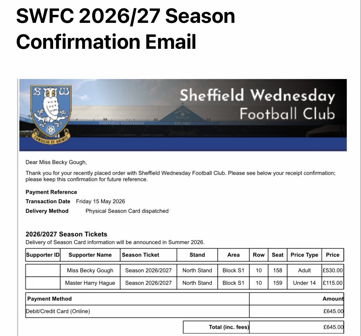 _becky92's tweet photo. Renewed mine and Harry’s season ticket for next season, missing football already! Roll on August ⚽️🦉🫶🏼 #swfc https://t.co/5qo9OGc3Jg