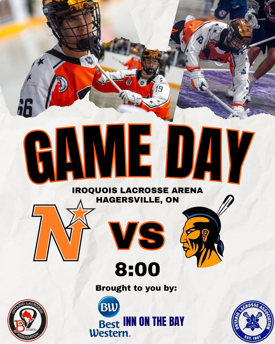 OSJRBNORTHSTARS's tweet photo. GAME DAY! The Stars hit the road tonight for a tilt with the Six Nations Rebels! Game time is 8:00!

Tonight’s match up is brought to you by Best Western Inn on the Bay!

#starslacrosse #bringthesound https://t.co/nzRTPP3e0H