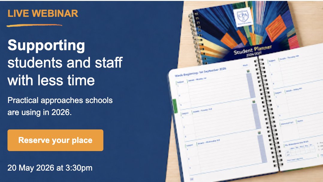 SchoolPlannerCo's tweet photo. Schools are being asked to do more with less time.

Join our live webinar on practical ways schools are reducing workload and supporting pupils more effectively in 2026.

📅 20 May | 🕒 3:30pm

Sign up: https://t.co/JNCdemI4Gj https://t.co/cUswPtEwku