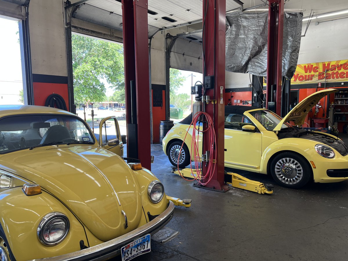 CardocAutoBCS's tweet photo. Had not one, but TWO yellow Volkswagens side by side in the shop today- a classic Beetle meeting it's modern- day cousin! From old school cool to new school style, Cardoc is here to keep them all running strong. 🔧💛
📞979-693-8575
🗓️https://t.co/wfDGeSfjk5
#ASECertified #Beetles https://t.co/AOu09yM5ij