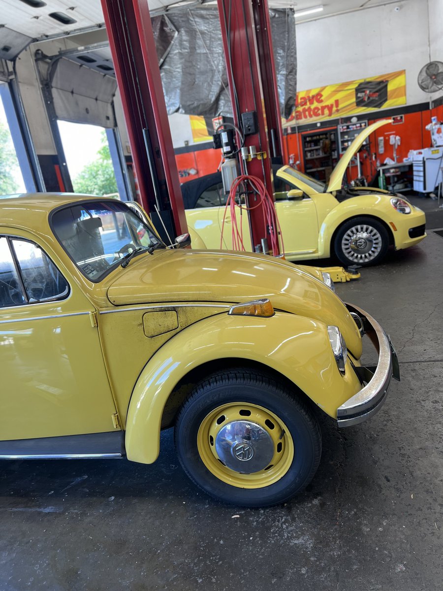 CardocAutoBCS's tweet photo. Had not one, but TWO yellow Volkswagens side by side in the shop today- a classic Beetle meeting it's modern- day cousin! From old school cool to new school style, Cardoc is here to keep them all running strong. 🔧💛
📞979-693-8575
🗓️https://t.co/wfDGeSfjk5
#ASECertified #Beetles https://t.co/AOu09yM5ij