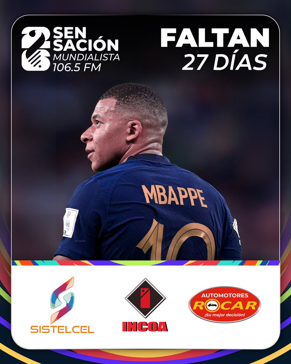 Radio1065FM's tweet photo. Restan 27 días para el #Mundial 🇲🇽🇺🇸🇨🇦 2026 y Kylian Mbappé no la pasa muy bien en su club, pero, ¿podrá volver a brillar con la selección de Francia 🇫🇷? 

📌Mbappé ha jugado dos mundiales: 🇷🇺 2018 y 🇶🇦 2022. En ambos disputó la final, en Rusia se llevó la copa.

🤔 ¿Cómo le irá? https://t.co/pCAoN635am
