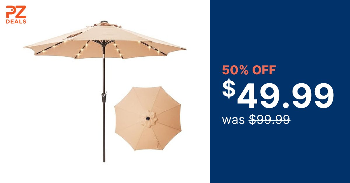 PzDeals's tweet photo. Solar LED 9FT Patio Umbrella With Tilt Crank for ONLY $49.99! 

Click here to get this deal: 
👉 https://t.co/Mnuk31vOOT https://t.co/pxINcsPcfT