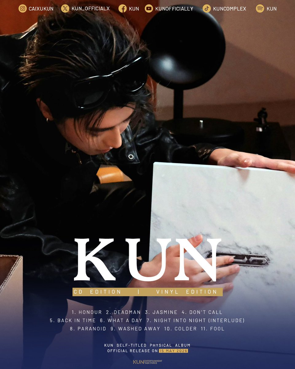 KUNETF's tweet photo. KUN has officially released his first physical album today — with both CD and vinyl versions available.

KUN physical album
#KUN #caixukun #蔡徐坤 
@kun_officialx https://t.co/OvvvHoVXUz