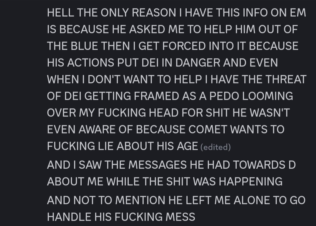 L_real_taker's tweet photo. So more information about comet and friends just got sent to me. So a group chat was made a while back containing Issac Dei and Hoi was made and a lot of discussion about Comets actions and Hoi's involvement was visible within discord. https://t.co/CawFLjo33B