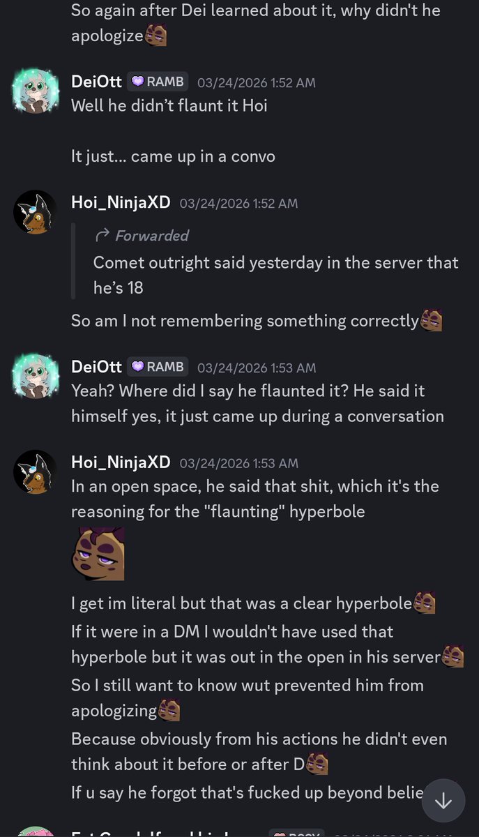L_real_taker's tweet photo. So more information about comet and friends just got sent to me. So a group chat was made a while back containing Issac Dei and Hoi was made and a lot of discussion about Comets actions and Hoi's involvement was visible within discord. https://t.co/CawFLjo33B