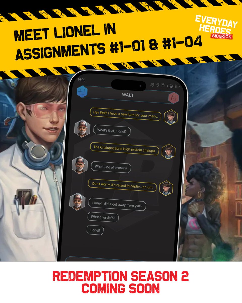 EvilGeniusGames's tweet photo. What's Lionel been up to in Redemption Season 1?

Find out in the E.G.O. Assignments adventures Meat the Enemy and Unexpected Retreat! Both are available on Sidekick.

https://t.co/SlXjSm1df9

Stay tuned for Season 2 of Redemption coming in June! https://t.co/C7iKyNNzPK