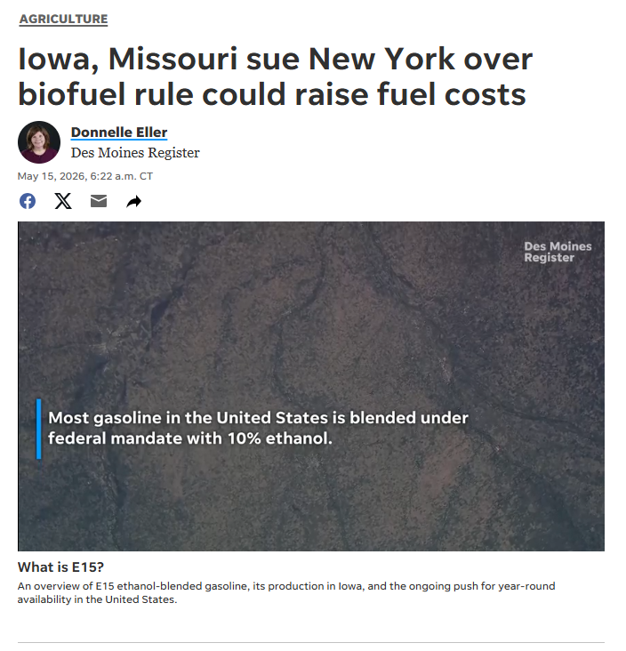 EWess92's tweet photo. "New York bureaucrats cannot tell Iowa farmers and ethanol and biofuel producers how to do their job or what regulations they need to follow. It's as simple as that." @AGIowa on her pathbreaking lawsuit, teaming up with @AGCHanaway, @AmfreeChamber &amp; @CIRights in @DMRegister https://t.co/67lVwC08b6