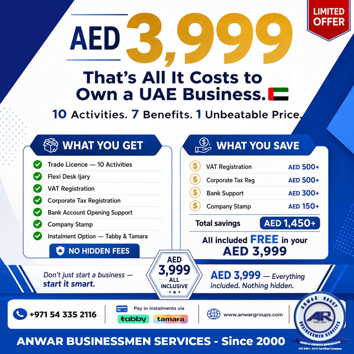 AnwarTyping's tweet photo. Own a UAE business for just AED 3,999 — and get 7 things included 🔥🇦🇪

Most people think starting a business in UAE costs AED 8,000, AED 10,000, even more.
Not with us.

Anwar Businessmen Services
📞 +971 54 335 2116
🌐 https://t.co/cLR07X3Fo7 https://t.co/WAInn59ovc