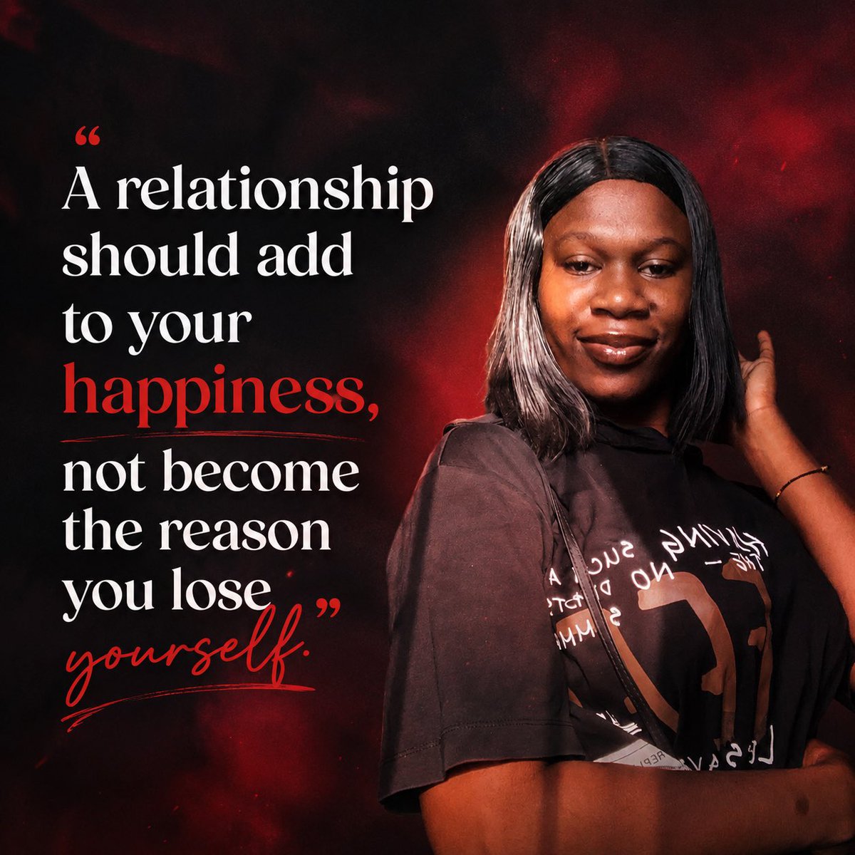 Godsapple20's tweet photo. A relationship should add to your happiness, not become the reason you lose yourself. https://t.co/0hnI6SEME4