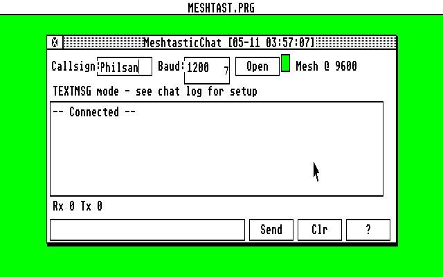 Philsan69's tweet photo. Meshtastic is a LoRa-based mesh networking protocol that allows low-power, long-range communication over radio bands. There's a work in progress TEXTMSG client for #AtariST (and #Amiga, #Macintosh, #MSDOS) computers https://t.co/ZXw4oH4nTv  #meshtastic #atari https://t.co/ltPTxWjUEg