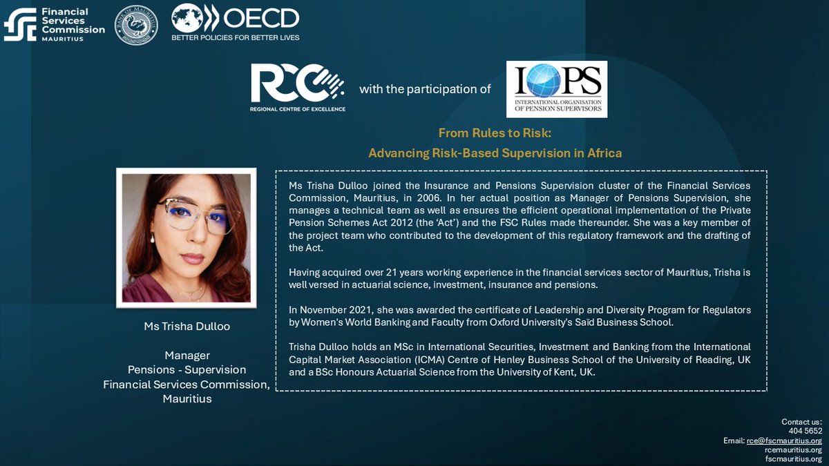 RCEMauritius's tweet photo. The RCE of the @FSCMauritius   in collaboration with the @BoM_Mauritius virtual training on From Rules to Risk: Advancing Risk-Based Supervision in Africa Tues19May26 10-12hrs (Mauritius Time).
REGISTER NOW: https://t.co/jz2nX9PKnu https://t.co/lu0ygj7kCJ