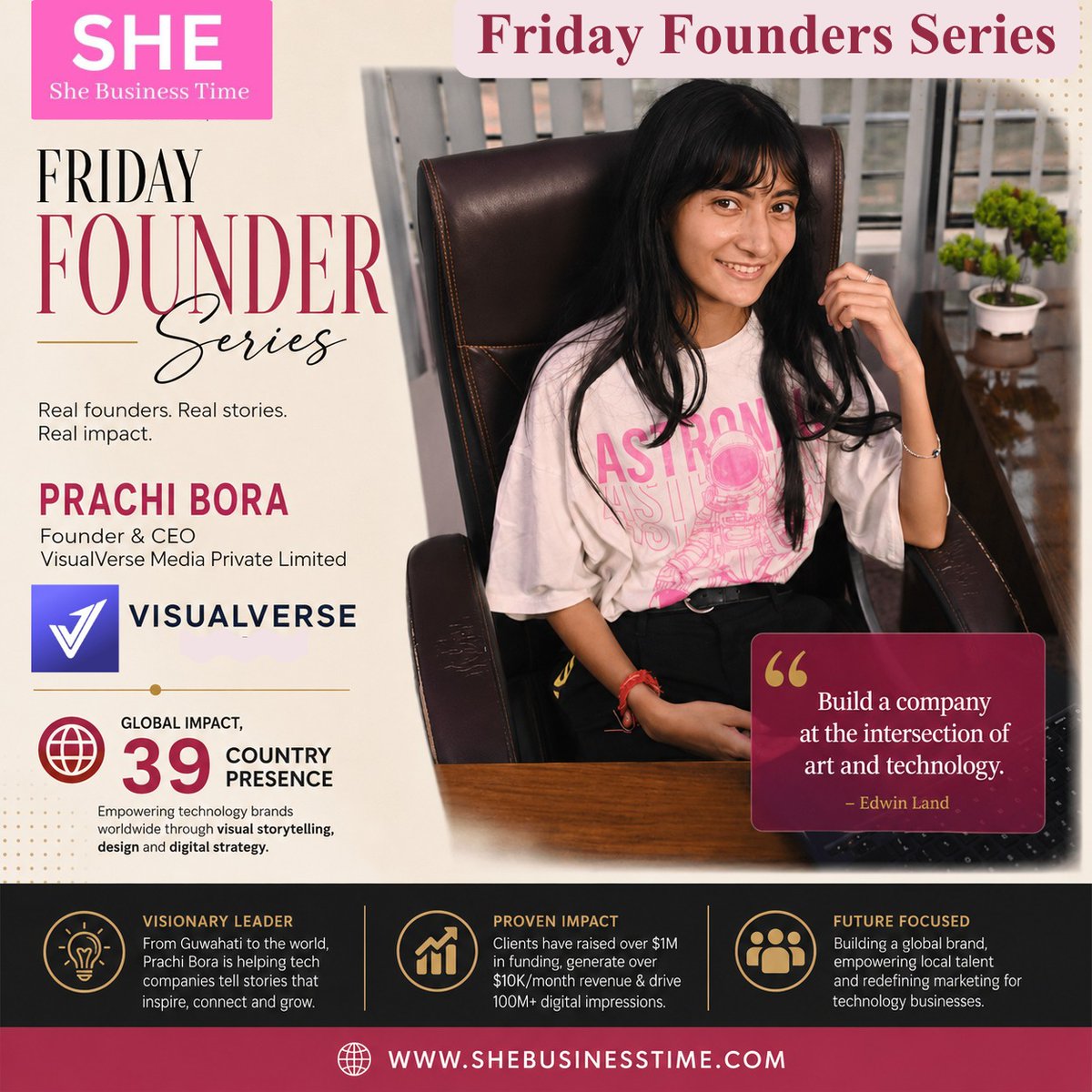 SheBusiness1's tweet photo. From Guwahati to a global presence  — Prachi Bora’s entrepreneurial journey is a story of courage, creativity, and fearless ambition.

Featured in the Friday Founder Series by She Business Time

Read the full founder story here:
https://t.co/8eOclQs2Nq

 #FridayFounderSeries https://t.co/c5BHZiaIP0