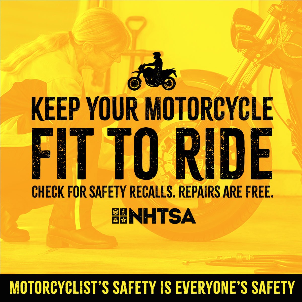 DriveSafeKansas's tweet photo. Is your motorcycle maintenance up to speed? 🏍️ 💨 Run through this checklist before you hit the road ✔️:
💡 Check your tire pressure and tread depth, brakes, headlights, signals, and fluid levels.
👀 Look for signs of oil or gas leaks under your motorcycle.
 🧳 Secure and balance your cargo load — make adjustments to accommodate the extra weight.
#MotorcycleSafetyMonth
