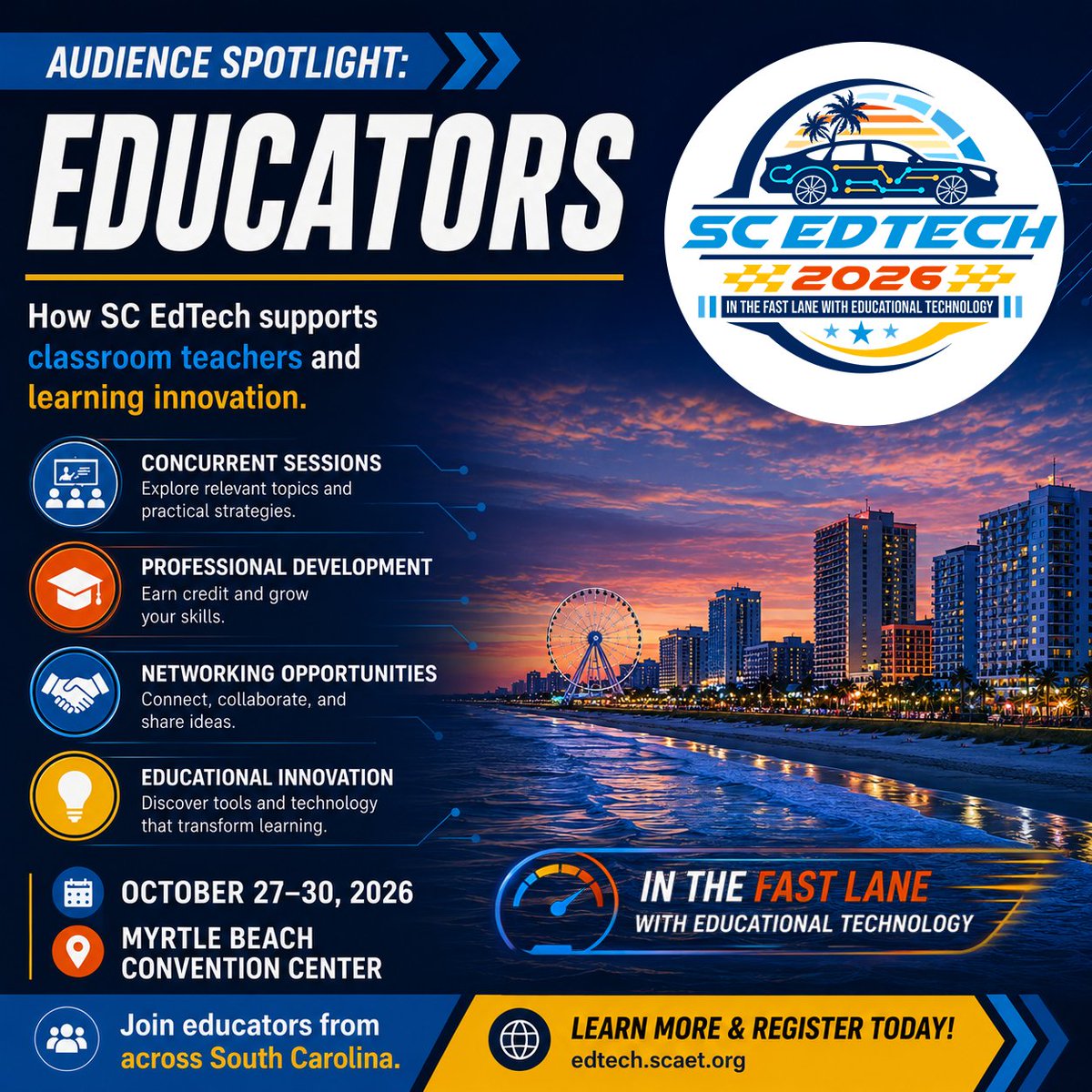 scedtech's tweet photo. 🎓 Audience Spotlight: Educators

SC EdTech 2026 supports teachers through professional development, networking, concurrent sessions, and educational innovation.

📍 Myrtle Beach Convention Center
📅 Oct. 27–30, 2026
🔗 https://t.co/w33Vki1z8q

#SCEdTech2026 #EdTech https://t.co/w1XsKaoz6q
