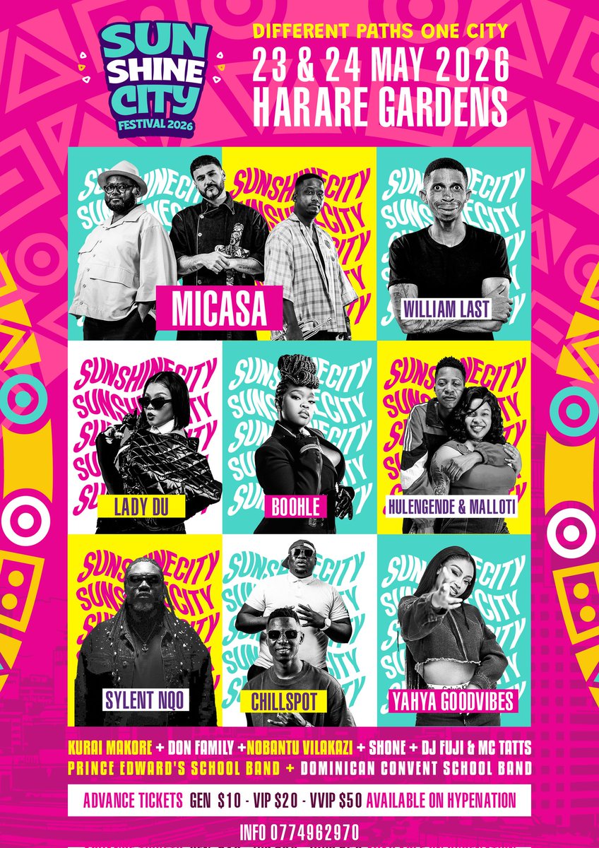 TambaEvents's tweet photo. Here is your full 2 day lineup and advance tickets prices 🥰

Buy your tickets now on Hype Nation Zimbabwe  before they run out 

Only a few days to go and we party in Harare.

#sunshinecityfestival2026 
#VisitHarare 
#imgoingtosunshinecityfestival https://t.co/8DJDHvKjoK