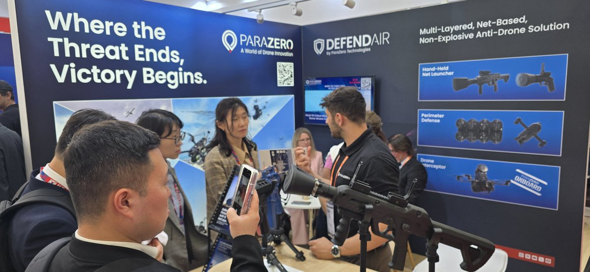ParaZero_Tech's tweet photo. BSDA 2026 comes to an end and we would like tothank everyone who came to visit us at our booth. As the drone threat is getting closer and closer to Europe, DefendAir stands tall as the standard for net-based interception .

Our next stop - SOF Week in Tampa - see you there!

DefendAir - where the threat ends, victory begins.
$PRZO #CUAS #Defense