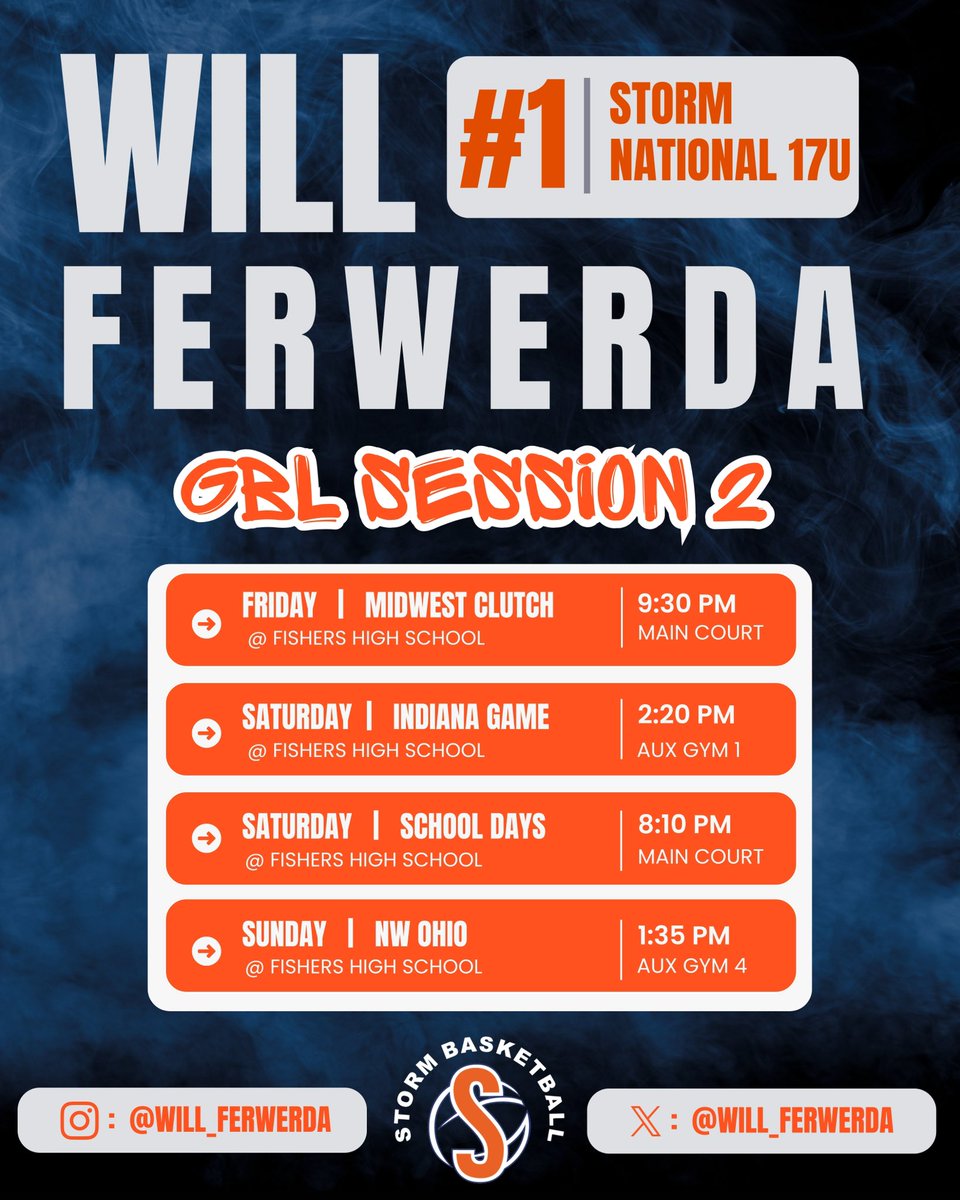 will_ferwerda's tweet photo. Exited for GBL Session 2 this weekend in Fishers, Indiana! Here’s my schedule. https://t.co/3VJehYqPrU