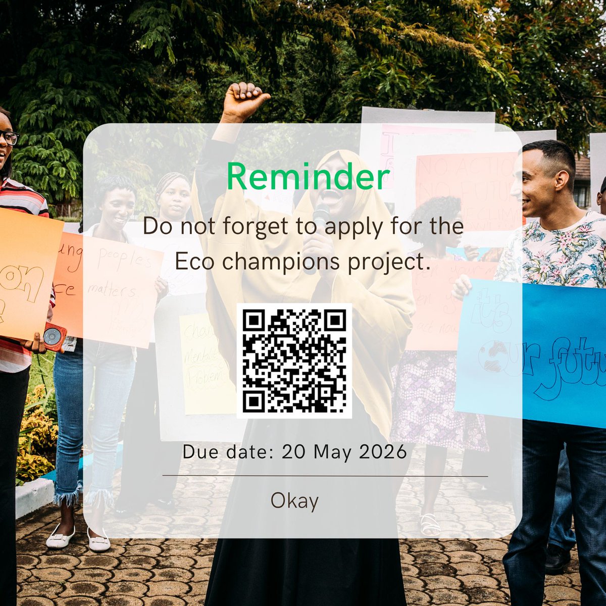 Amidu_Climate's tweet photo. *ONE WEEK TO GO 💚!*
Apply to the Eco Champions Programme before May 20th.
https://t.co/LI87P0aBRH https://t.co/6Ub2yw9Fl2