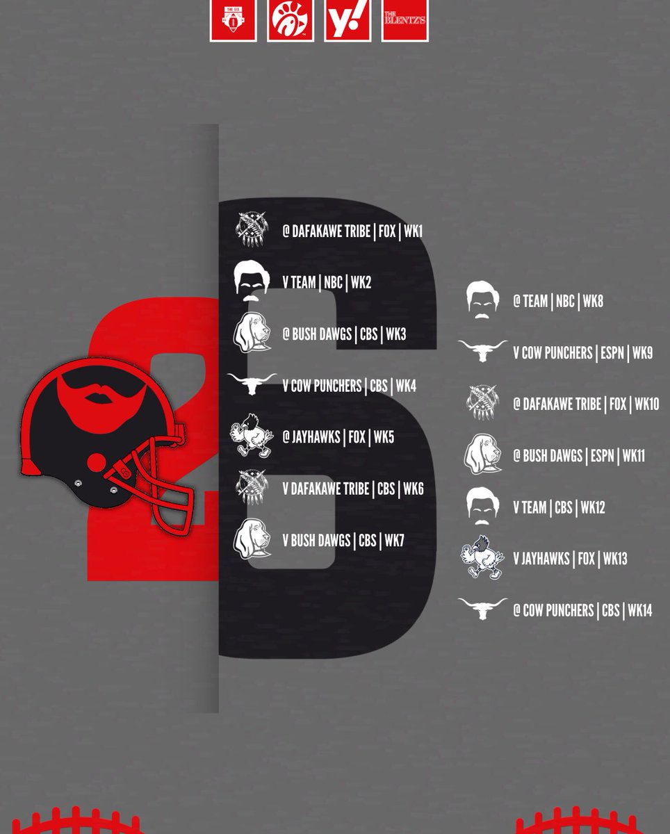 TheSixFFL's tweet photo. Fear the Beard! The Blentz’s 2026 schedule is here!! https://t.co/shhM2aCLTM