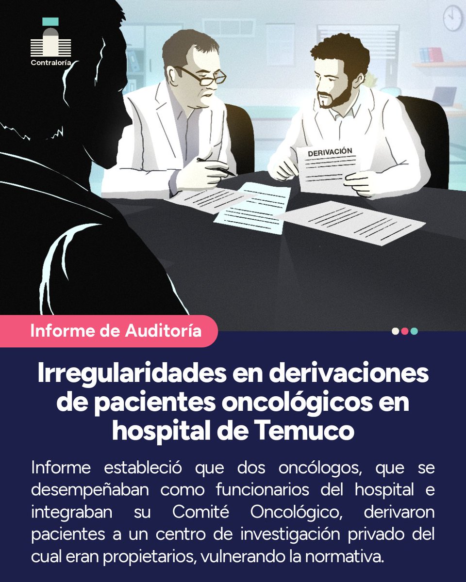 Contraloriacl's tweet photo. 🔴 INFORME DE AUDITORÍA | Constatamos irregularidades en derivaciones de pacientes oncológicos en hospital de Temuco.
Revisa la nota acá 👉🏻https://t.co/LJbBjJ5HDQ https://t.co/F6luzIwypH