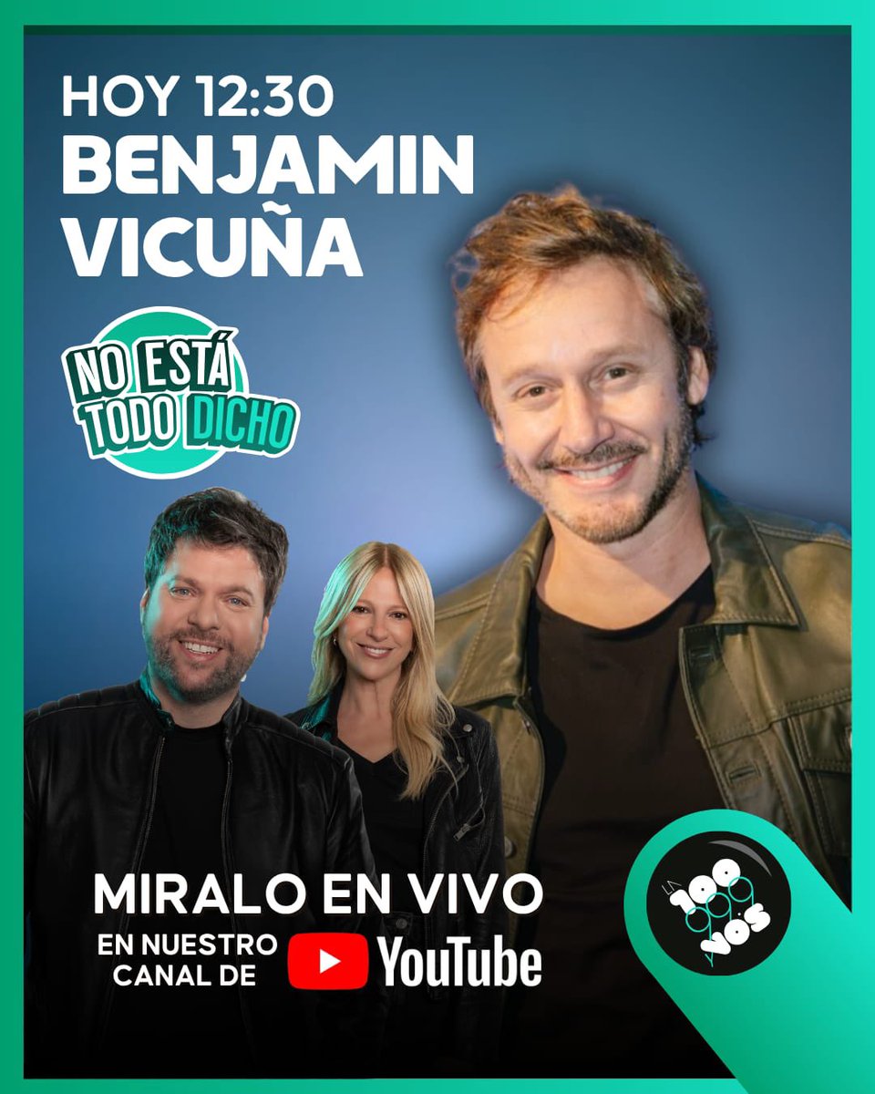 la100fm's tweet photo. ‼️ Hoy, 12:30hs, Benjamín Vicuña @benjavicunamori en #NoEstáTodoDicho con #GuidoKaczka y @gundafontan.
Una charla imperdible con el actor chileno, miralo en vivo en nuestro canal de Youtube.
➡️ https://t.co/RBi3i2Kgmz https://t.co/XZdRIBjoaR