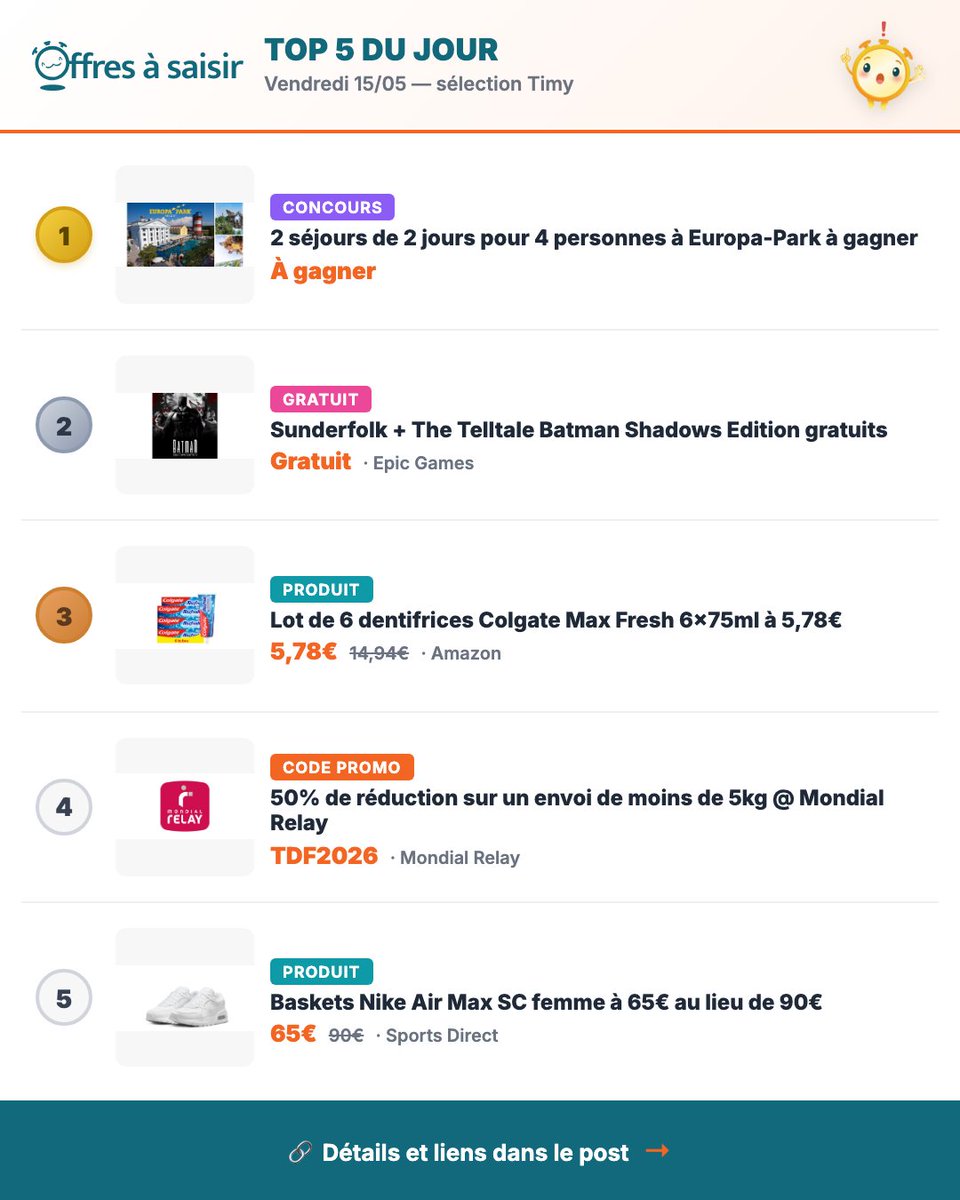 Offresasaisir's tweet photo. 🔥 Top 5 OAS — Vendredi 15/05 #010

🔗 https://t.co/b5B4rluc5j