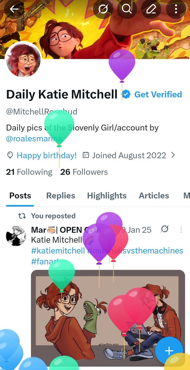 MitchellRosebud's tweet photo. BALLOONS YAYYYY!!!!🎈🎈🎈🎈🎈
HAPPY BDAY TO THE SLOVENLY GAL KATIE MITCHELL!!!!! 🎉🎂⚡️👓 SHE'S 23 NOW!!!!!! https://t.co/MToCDOeYkc